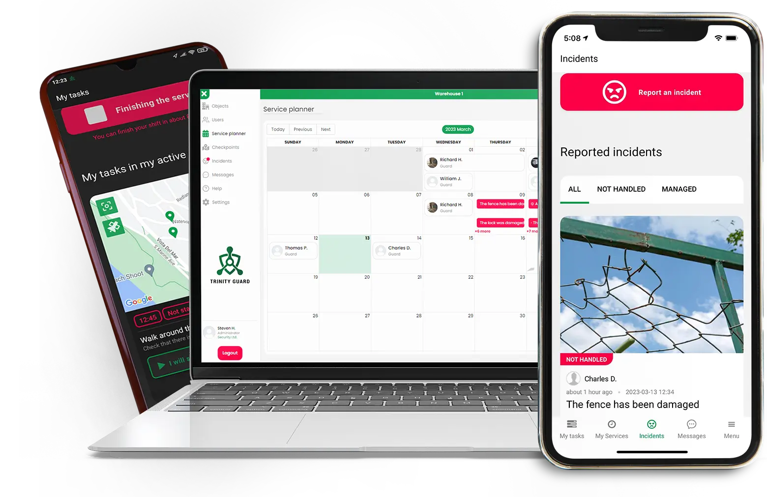 Trinity Guard digital security dashboard and mobile app interface