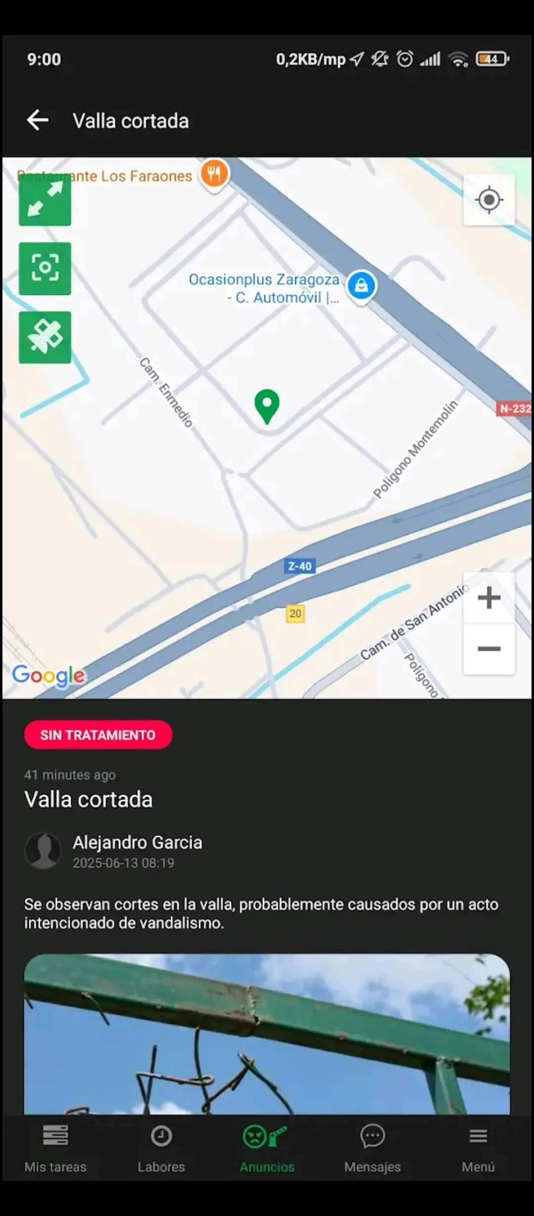 Reporte de incidente vinculado al mapa y evidencia fotográfica | Seguridad Trinity Guard