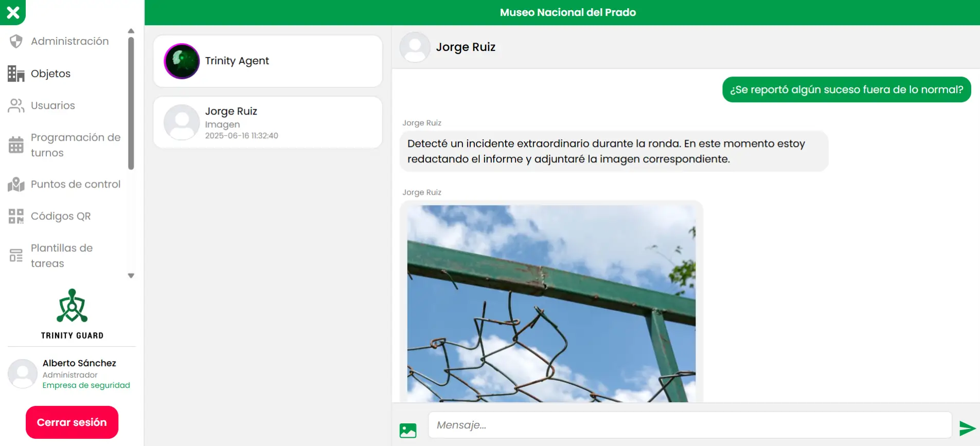 Detección y reporte de incidente durante la ronda de vigilancia con Trinity Guard