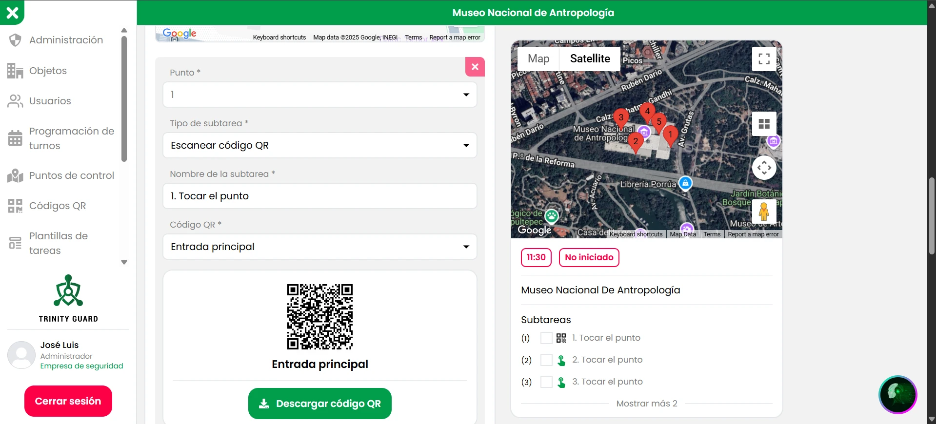 Gestión de puntos de control y rutas de patrulla por QR | Plataforma Trinity Guard