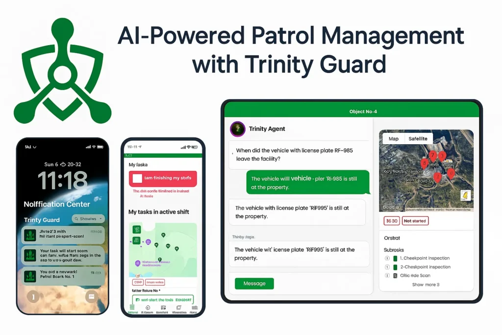 AI patrol verification in Trinity Guard app with QR and real-time supervision